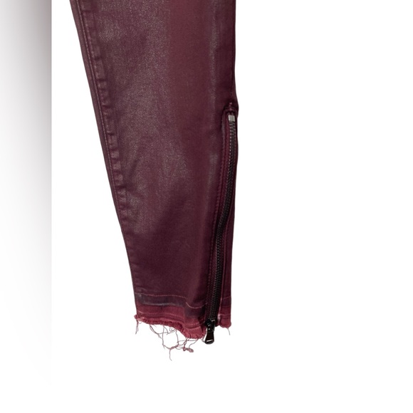 J Brand Alana Coated Claret Maroon Raw Hem Zipper Skinny Pants Womens Size 26 - Picture 6 of 15